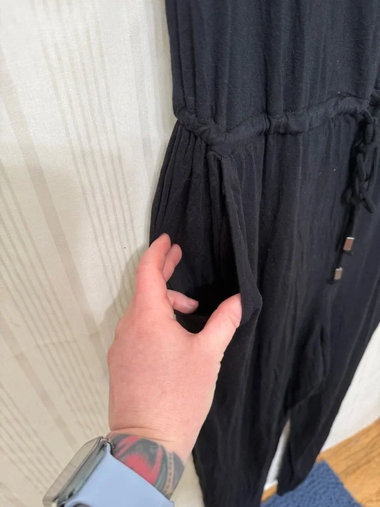 Mossimo Black Drape Neck Jumpsuit with Pockets - Picture 5 of 7